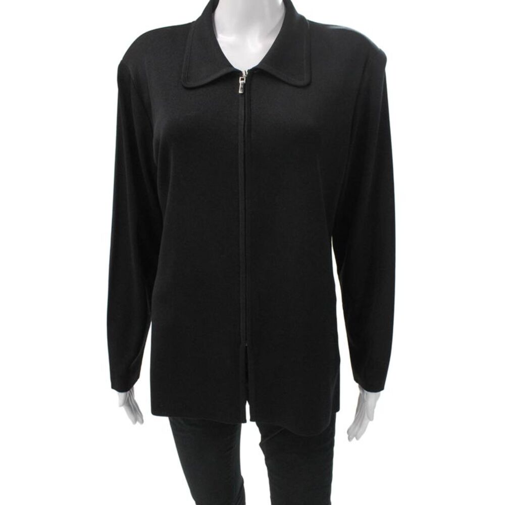 Exclusively Misook Women Basic Jacket Black Acrylic Collared Long Sleeve Size S